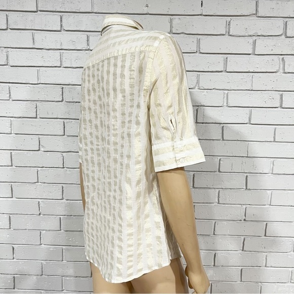 New York & Company Women’s White Gold Striped Short Sleeve Button Down - Picture 6 of 9
